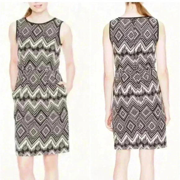 J Crew women’s dress 6 diamond ikat midi gray cream black belted excel pre-owned - Picture 4 of 14